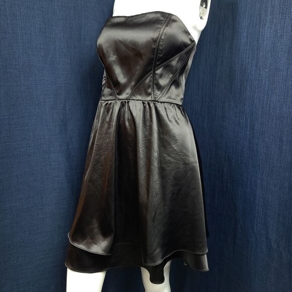 Hailey Adrianna Papell Satin Embossed Formal Dress Prom Party Club Strapless - Picture 8 of 12